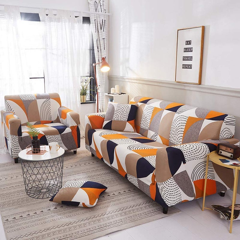 Shukii Stretch Couch Covers Printed Sofa Covers Slipcovers Loveseat for 2 Cushion Couches Furniture Protector with 1 Pillowcases - Image 5